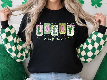 Lucky Vibes, Preppy St Patricks Day Sublimation