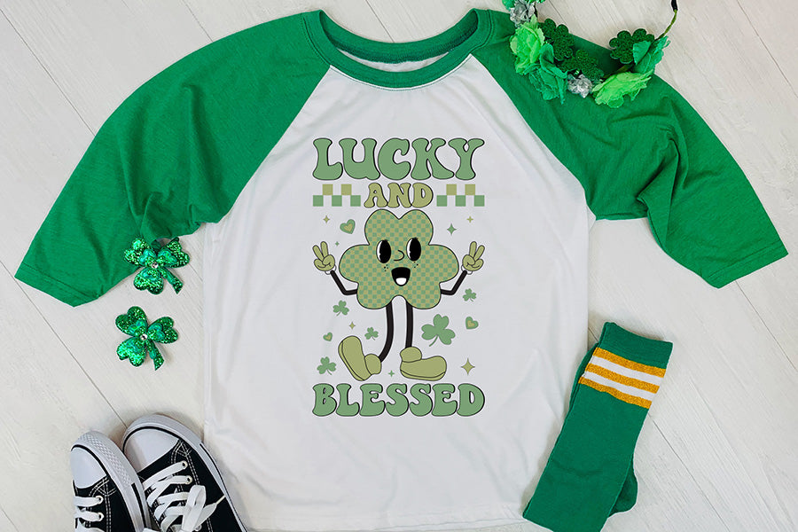 Lucky and Blessed - Retro St Patrick's Day - Sublimation