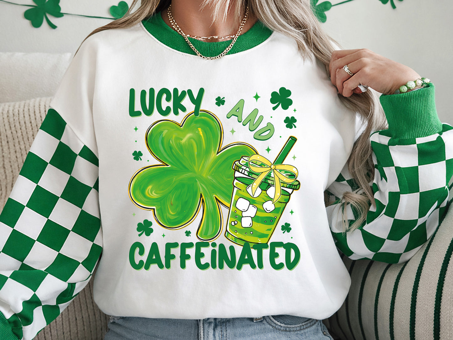 Lucky and Caffeinated, Preppy St Patrick's Day PNG