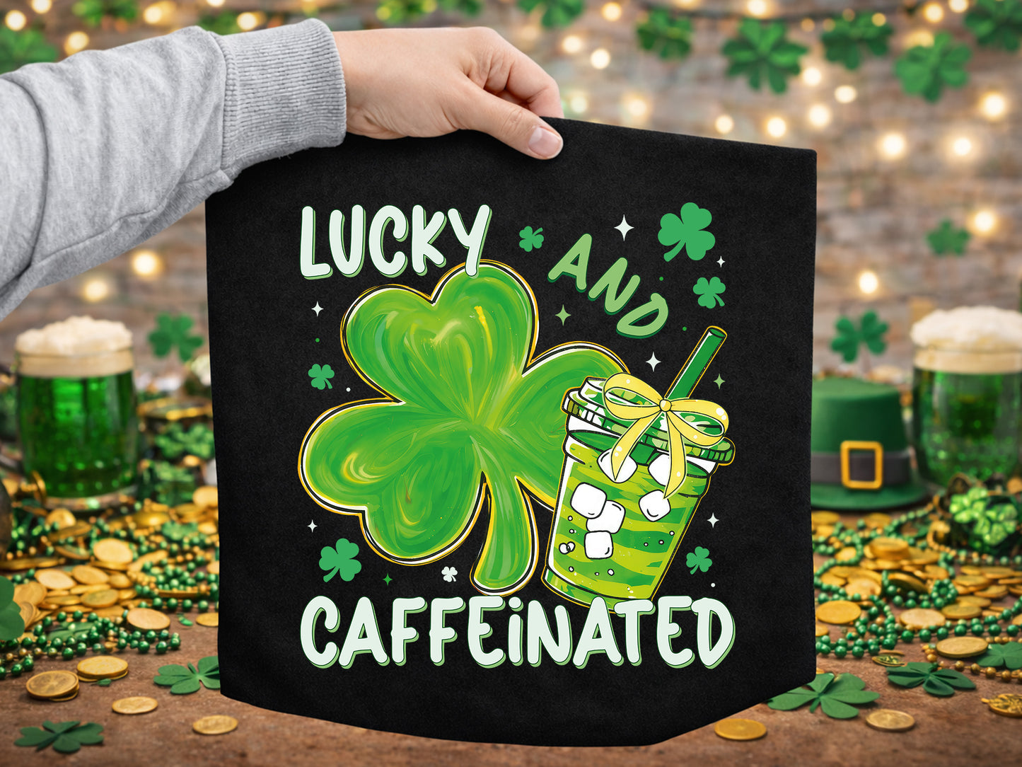 Lucky and Caffeinated, Preppy St Patrick's Day PNG