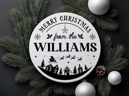 Merry Christmas Family Name Sign SVG File