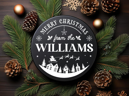 Merry Christmas Family Name Sign SVG File