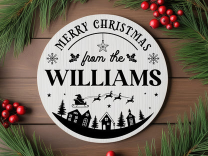 Merry Christmas Family Name Sign SVG File