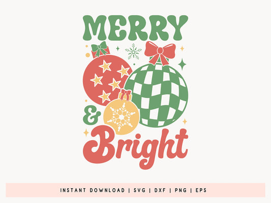 Merry & Bright - Christmas Retro SVG Design