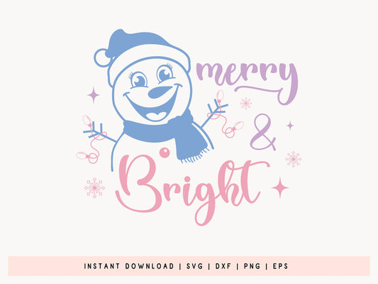 Merry and Bright - Unique Snowman SVG