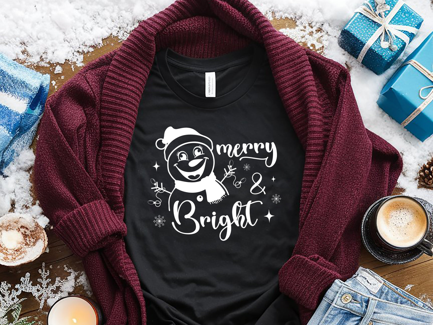 Merry and Bright - Unique Snowman SVG