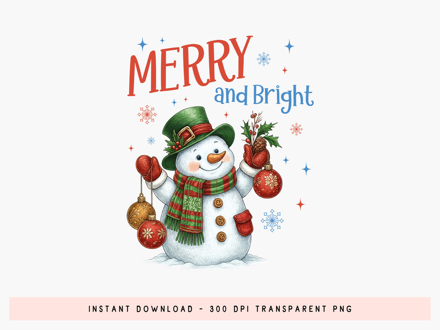 Merry and Bright, Snowman Christmas PNG