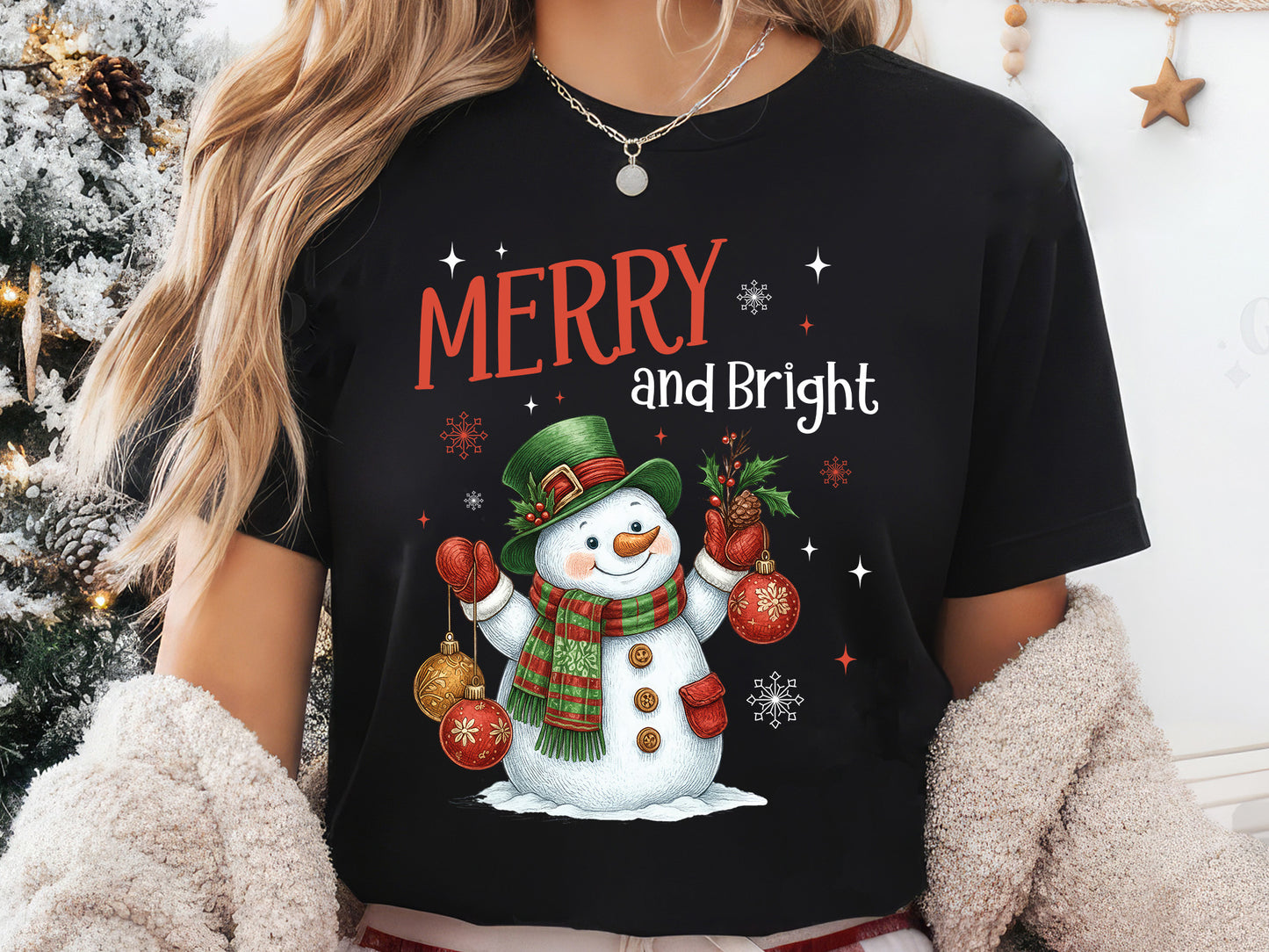 Merry and Bright, Snowman Christmas PNG