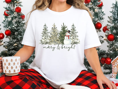 Merry and Bright, Christmas Snowman Sublimation