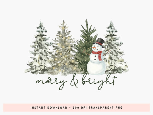 Merry and Bright, Christmas Snowman Sublimation