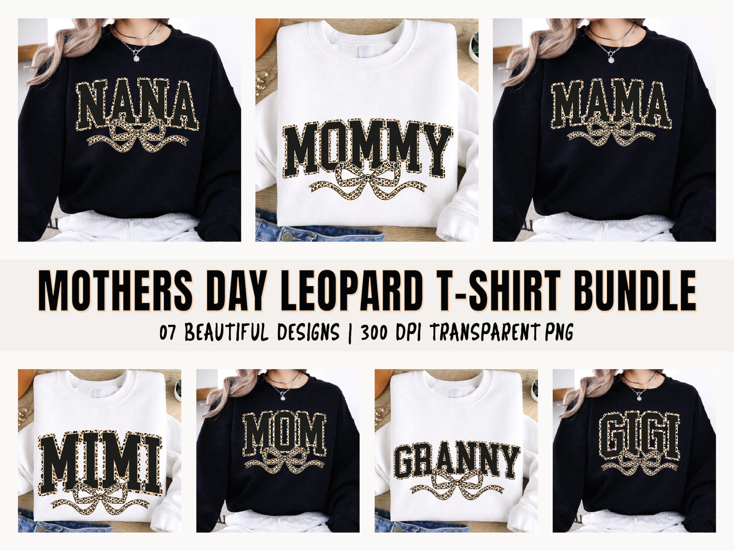 Mom Mama Nana Leopard Coquette PNG Bundle