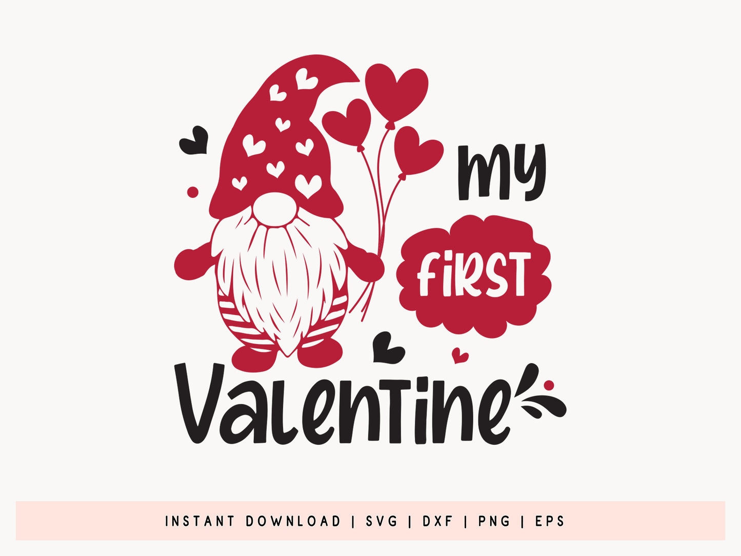 My First Valentine Gnome SVG Design