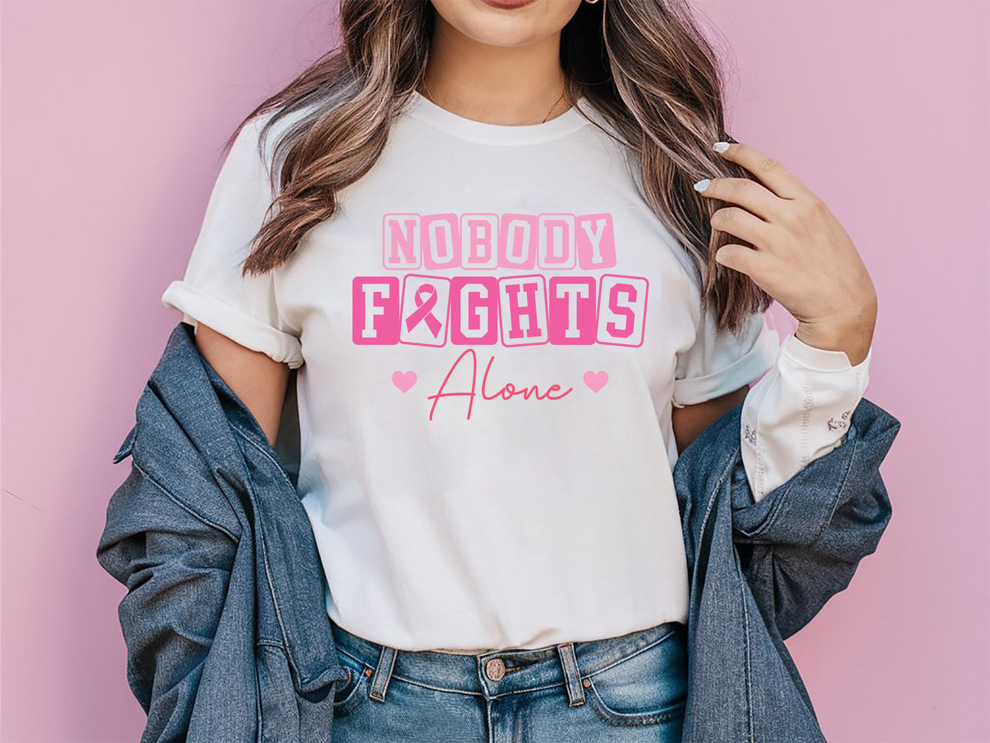 Nobody Fights Alone - Breast Cancer Awareness SVG