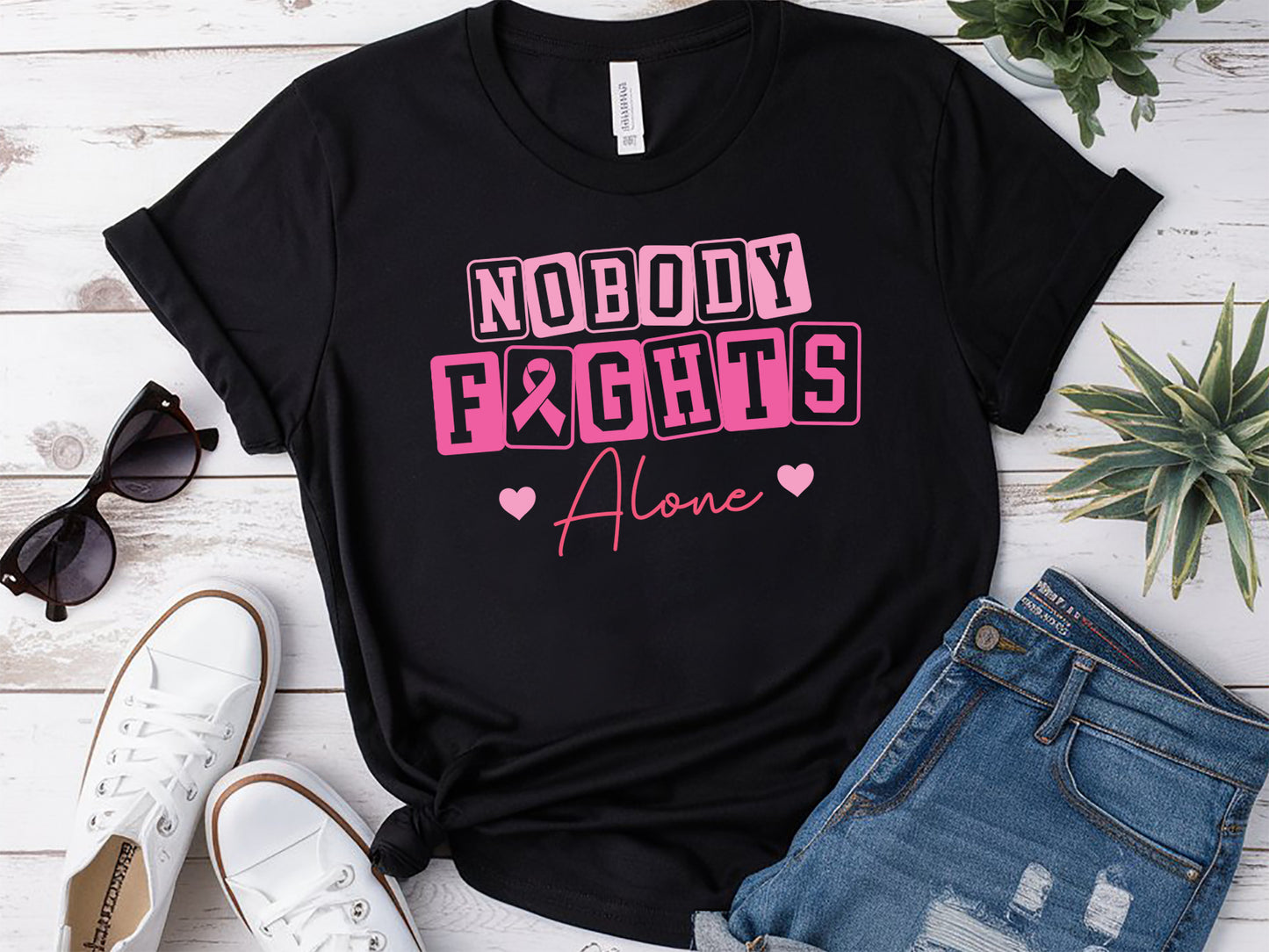 Nobody Fights Alone - Breast Cancer Awareness SVG