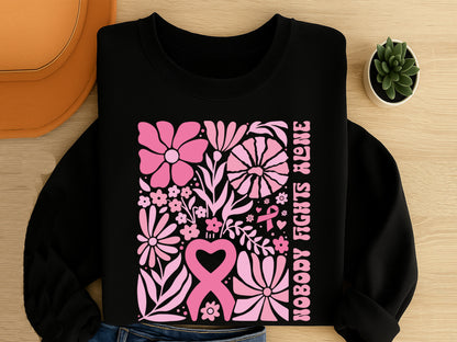 Nobody Fights Alone, Breast Cancer SVG Boho Floral