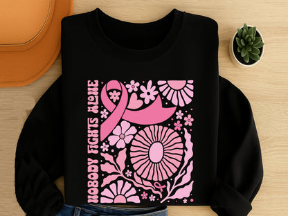 Nobody Fights Alone, Floral Breast Cancer Ribbon SVG