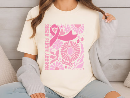 Nobody Fights Alone, Floral Breast Cancer Ribbon SVG
