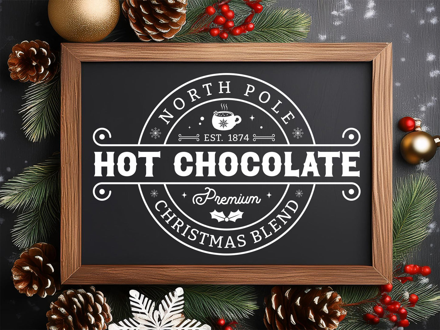 North Pole Hot Chocolate Wood Sign SVG