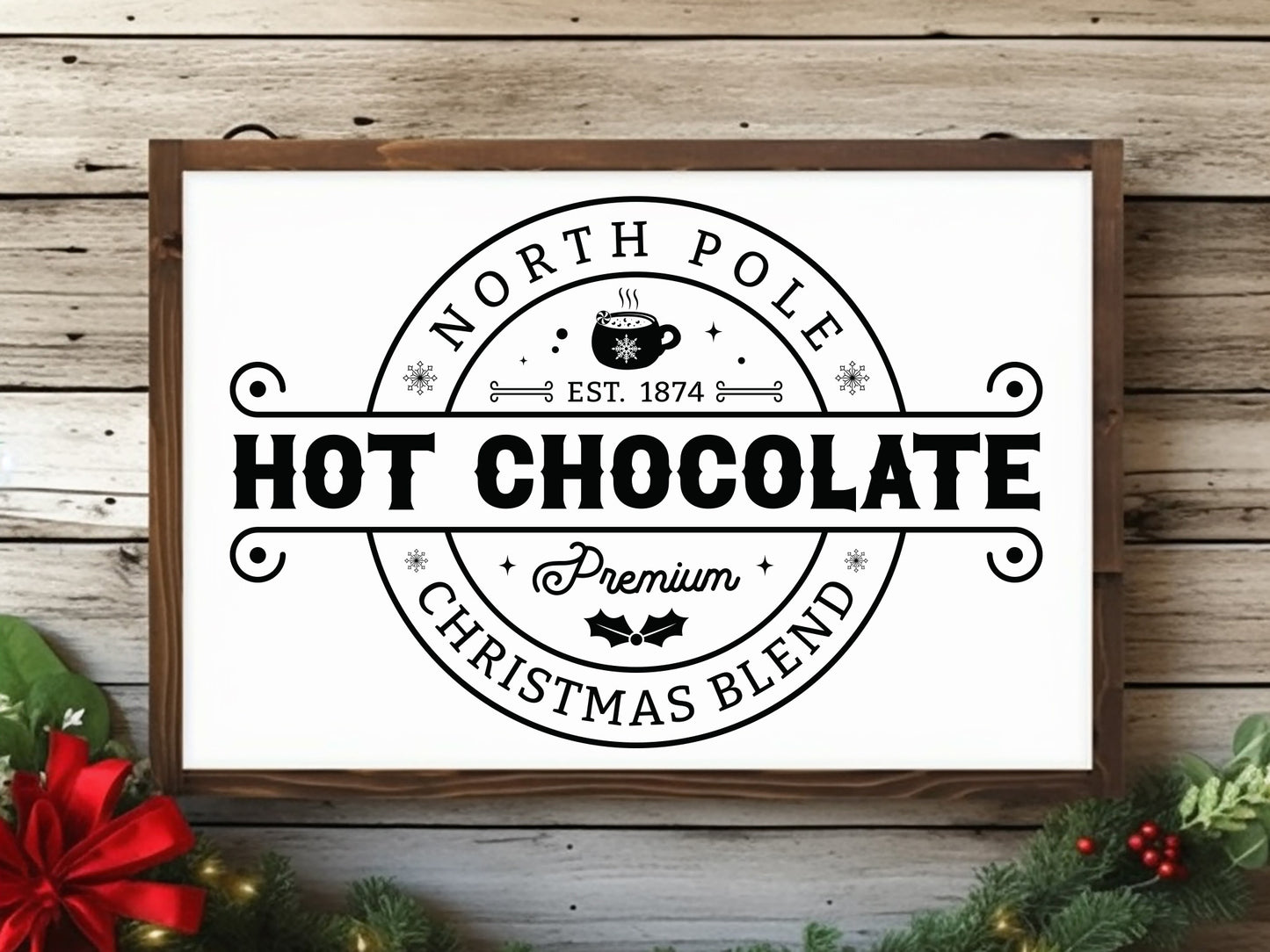 North Pole Hot Chocolate Wood Sign SVG