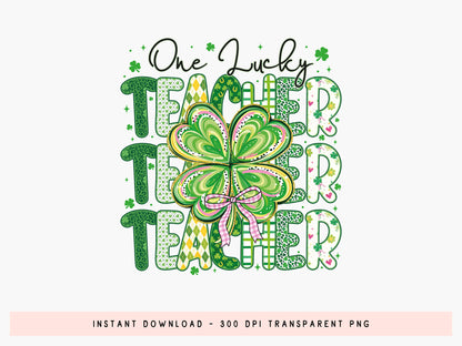 One Lucky Teacher, Preppy St Patrick's Day PNG