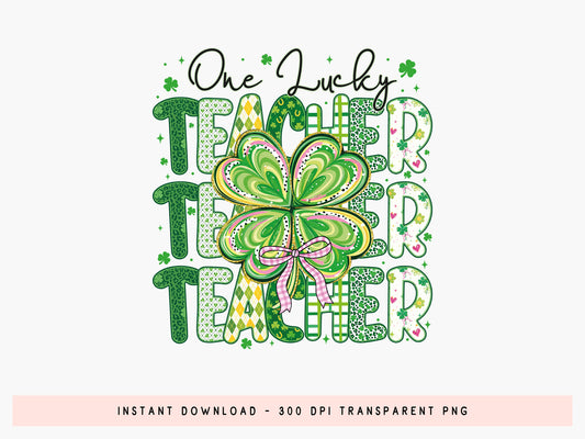 One Lucky Teacher, Preppy St Patrick's Day PNG