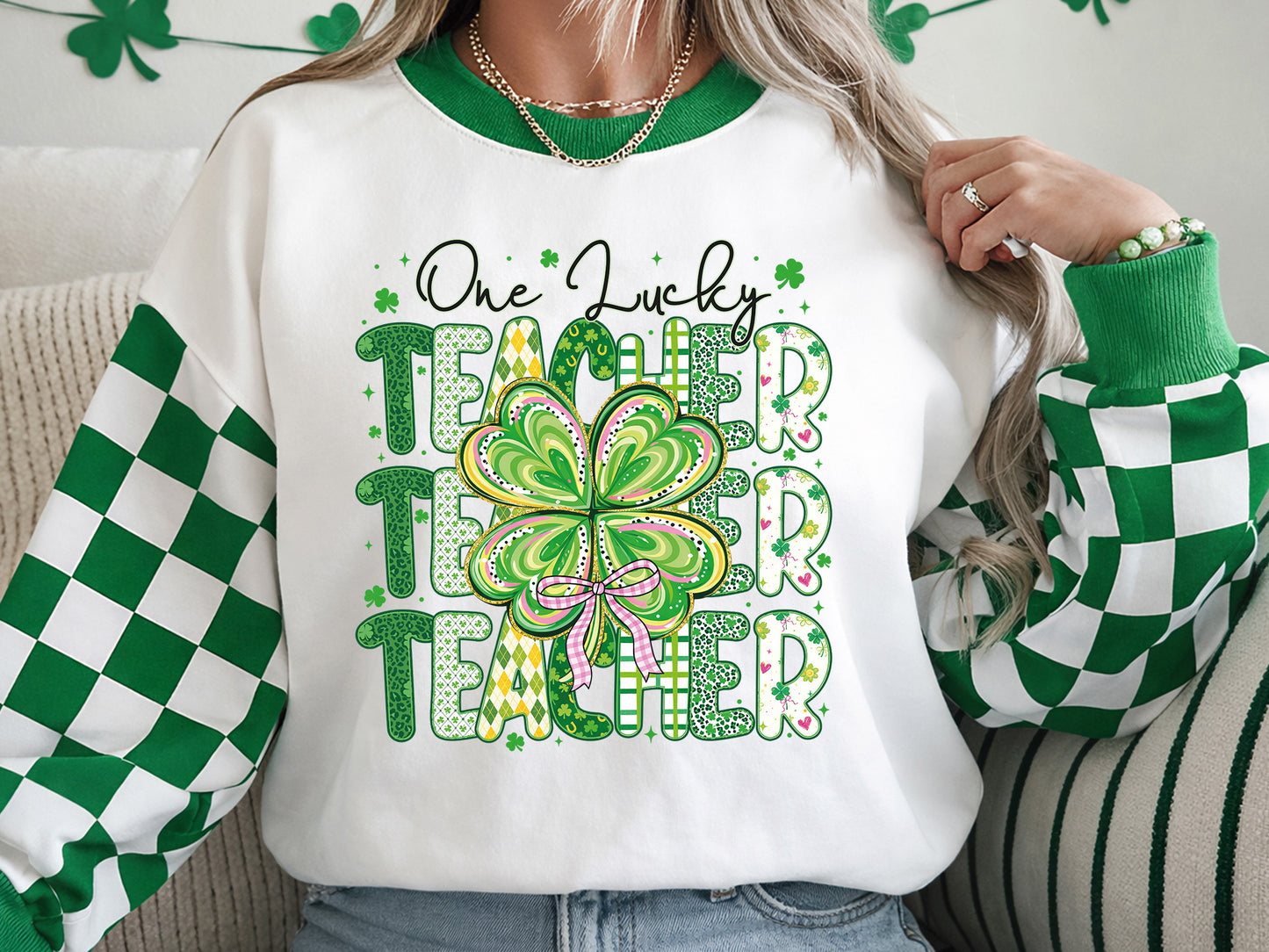 One Lucky Teacher, Preppy St Patrick's Day PNG