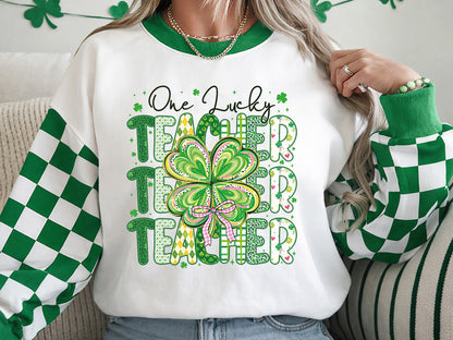 One Lucky Teacher, Preppy St Patrick's Day PNG