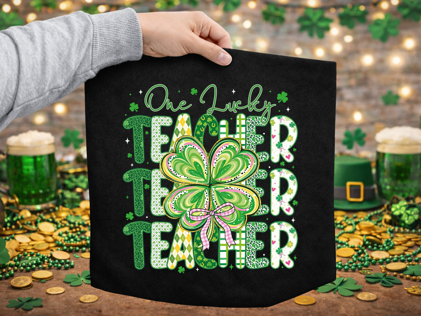 One Lucky Teacher, Preppy St Patrick's Day PNG