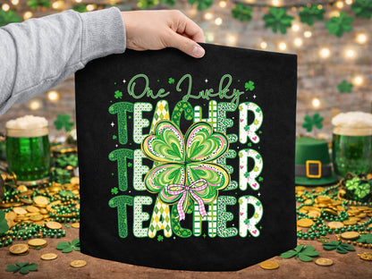 One Lucky Teacher, Preppy St Patrick's Day PNG