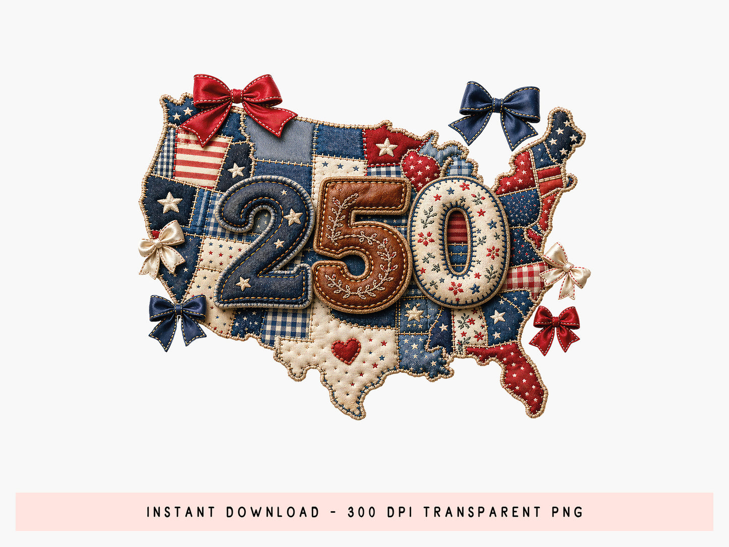 Patchwork 250th Anniversary USA Map PNG