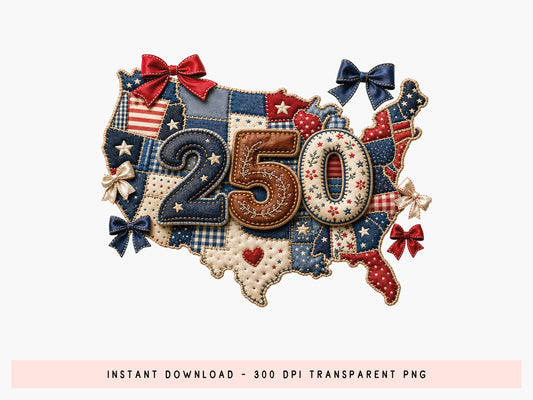 Patchwork 250th Anniversary USA Map PNG