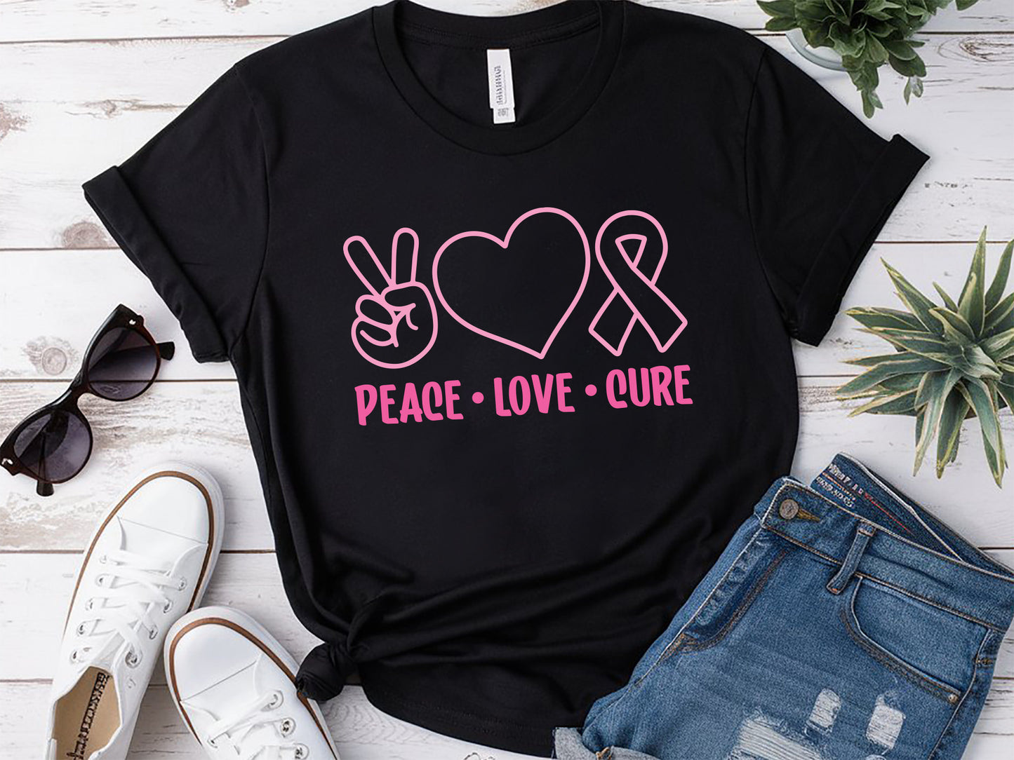 Peace Love Cure - Breast Cancer SVG