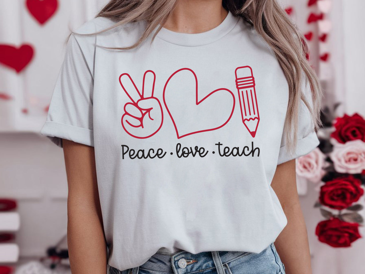 Peace Love Teach - Teacher Valentine SVG Cut File