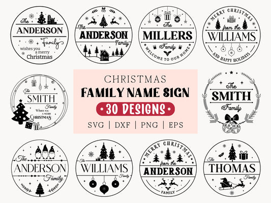 Personalized Christmas Family Name Sign SVG Bundle