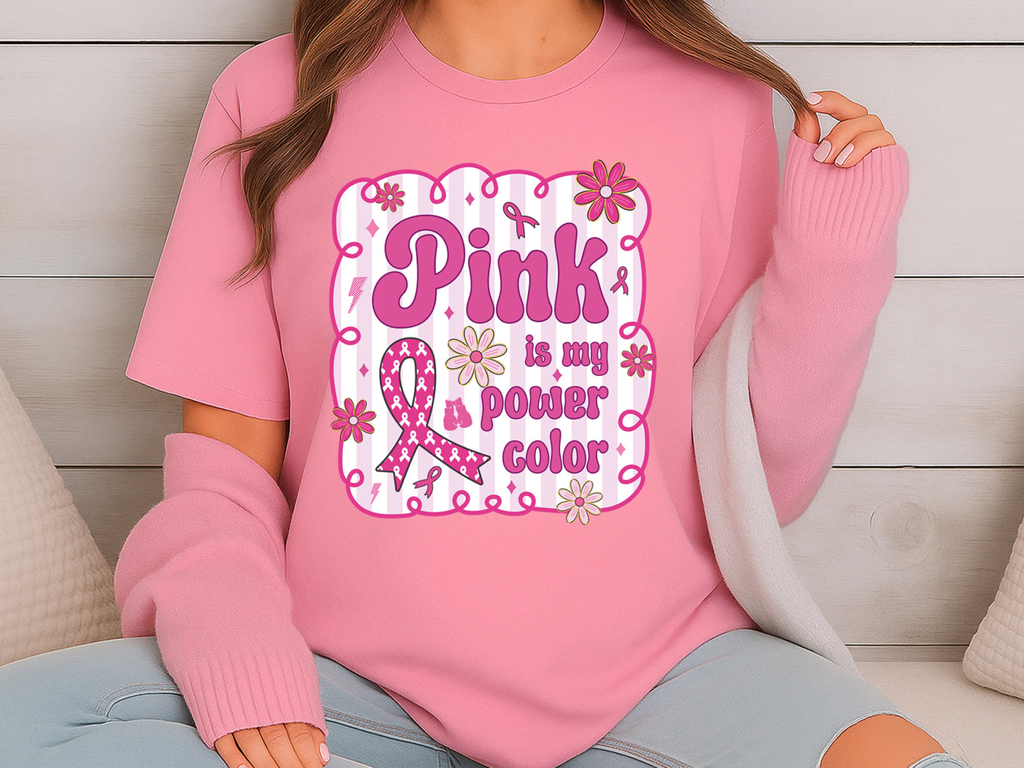 Pink is My Power Color, Breast Cancer Preppy Sublimation