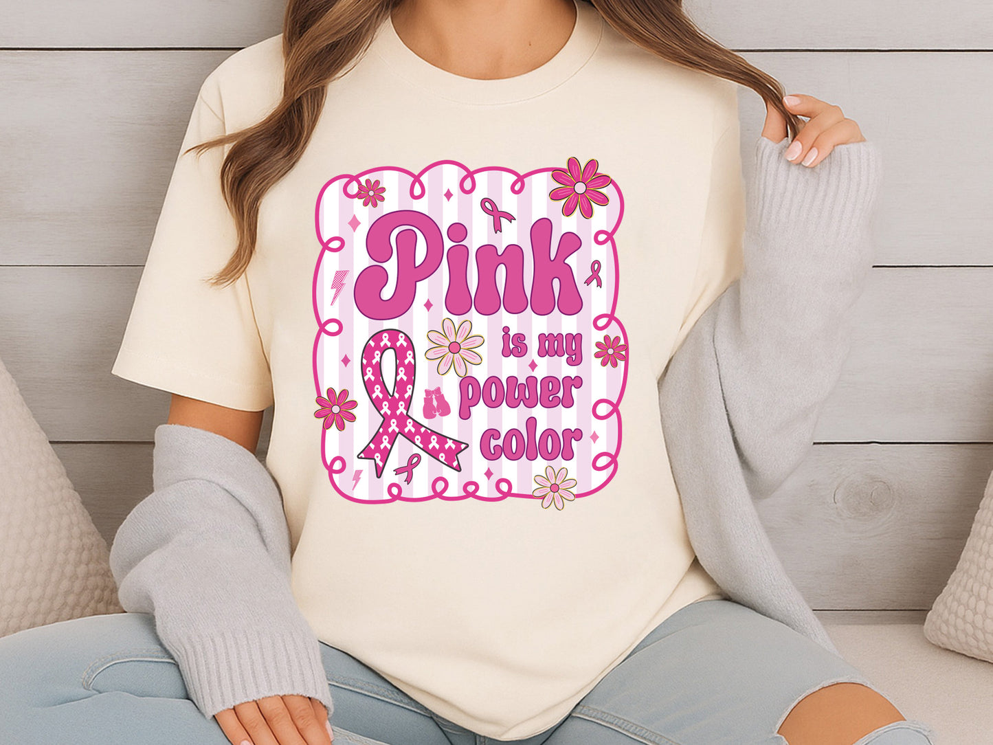 Pink is My Power Color, Breast Cancer Preppy Sublimation