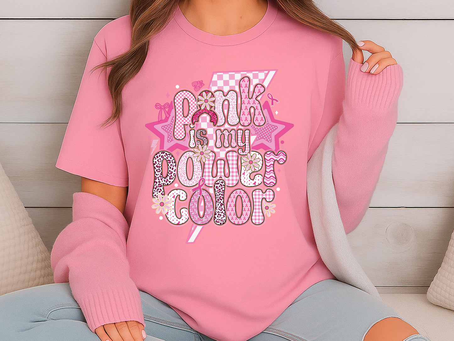 Pink is My Power Color, Preppy Breast Cancer Sublimation