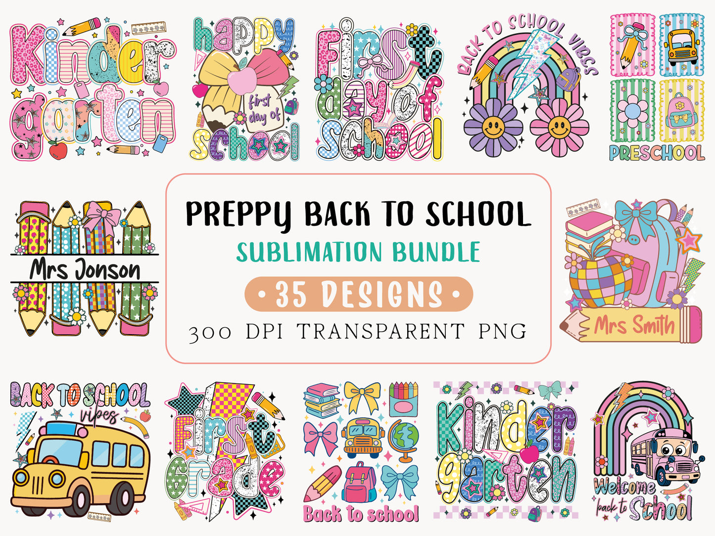 Preppy Back to School Sublimation Designs Bundle