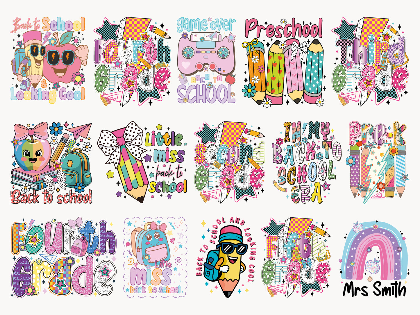 Preppy Back to School Sublimation Designs Bundle
