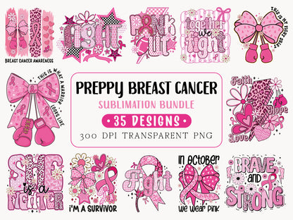 Preppy Breast Cancer Sublimation Designs Bundle