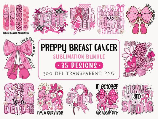 Preppy Breast Cancer Sublimation Designs Bundle