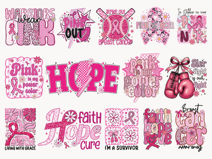 Preppy Breast Cancer Sublimation Designs Bundle