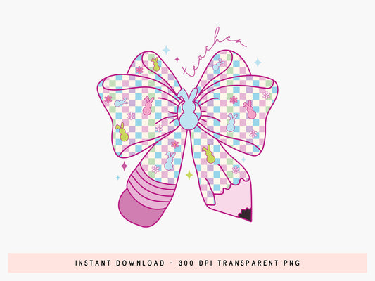 Preppy Coquette Easter Teacher PNG Sublimation