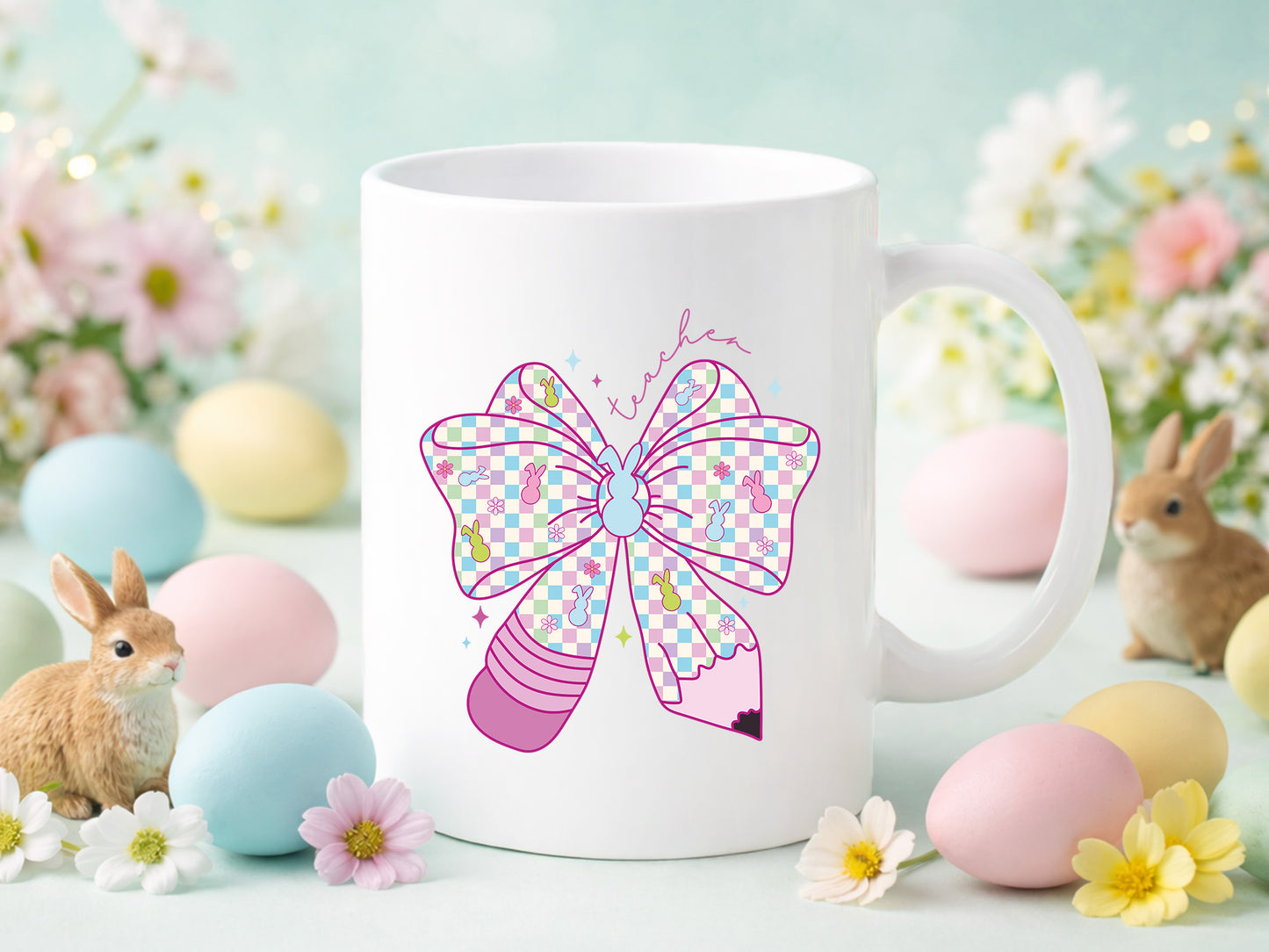 Preppy Coquette Easter Teacher PNG Sublimation