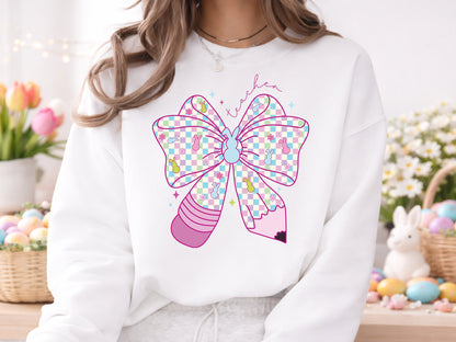 Preppy Coquette Easter Teacher PNG Sublimation