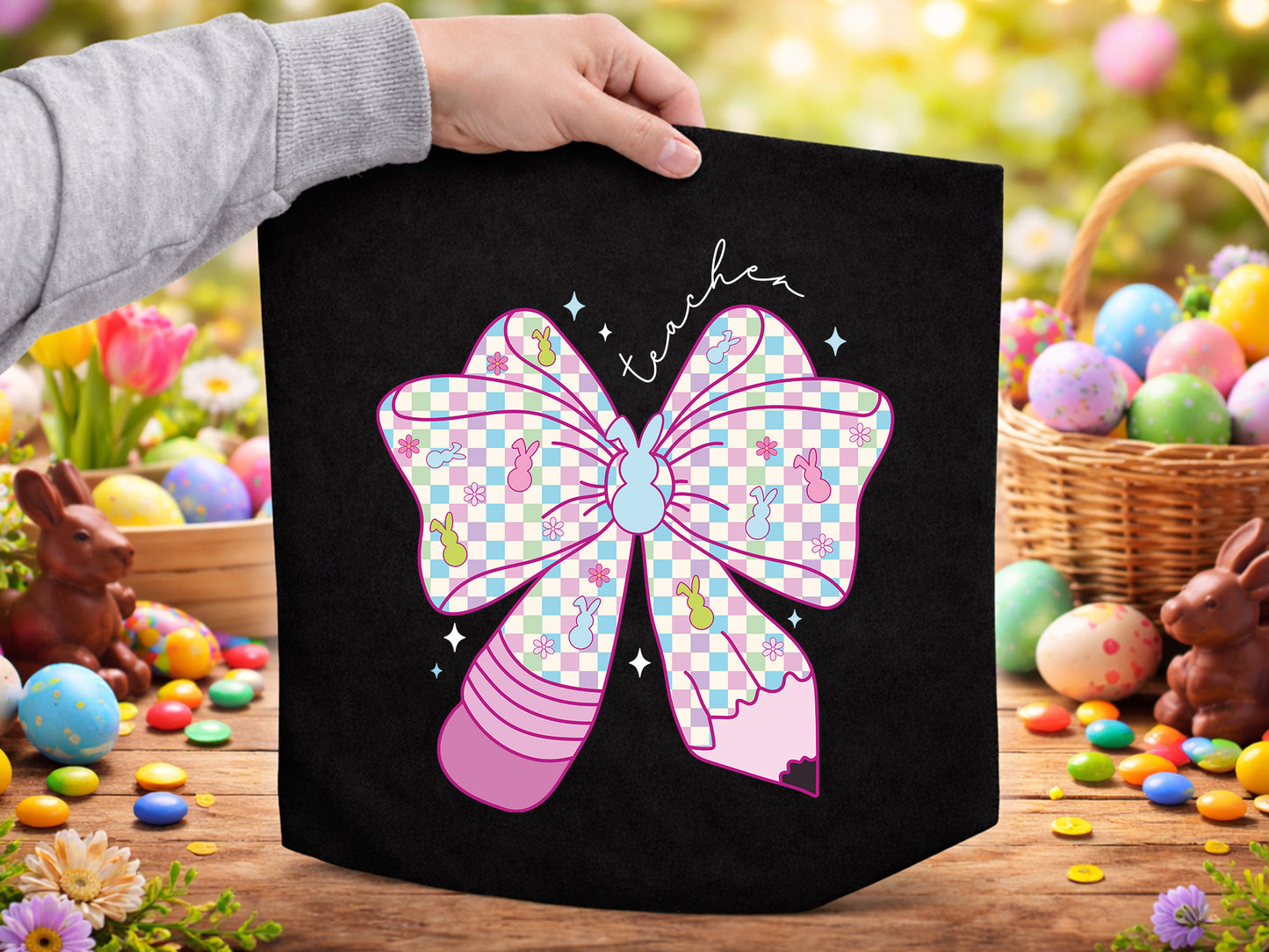Preppy Coquette Easter Teacher PNG Sublimation