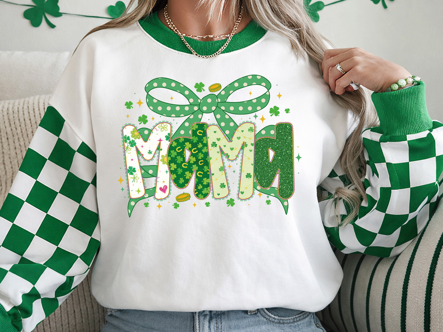 Preppy Coquette Mama St Patrick's Day Sublimation