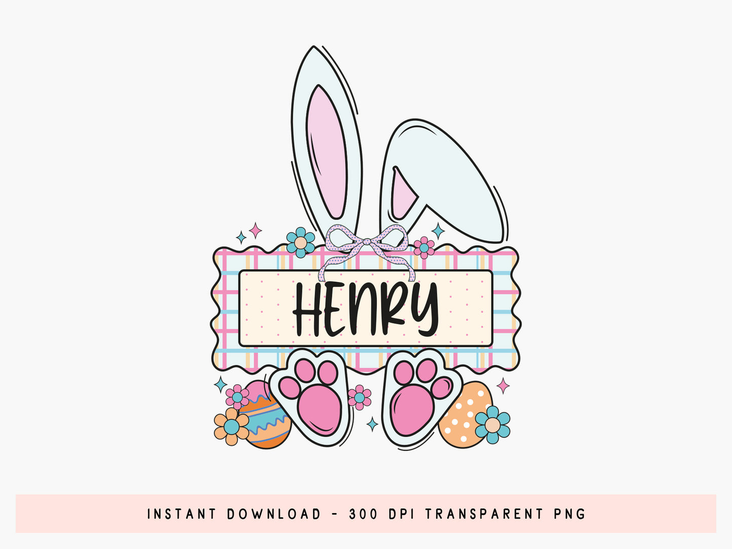 Preppy Easter Bunny Monogram Sublimation PNG