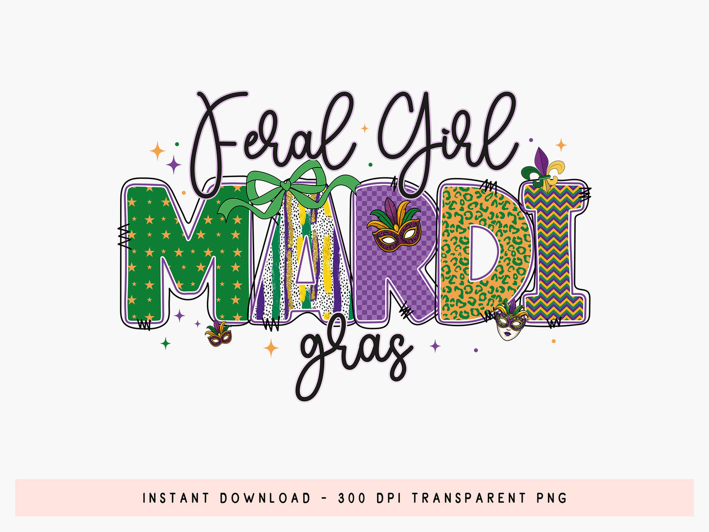 Preppy Feral Girl Mardi Gras Sublimation PNG