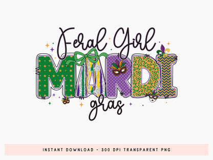 Preppy Feral Girl Mardi Gras Sublimation PNG